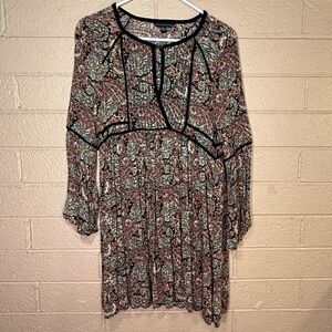 American Eagle Outfitters Paisley Long Sleeve Dress - Black, Cream, Brown